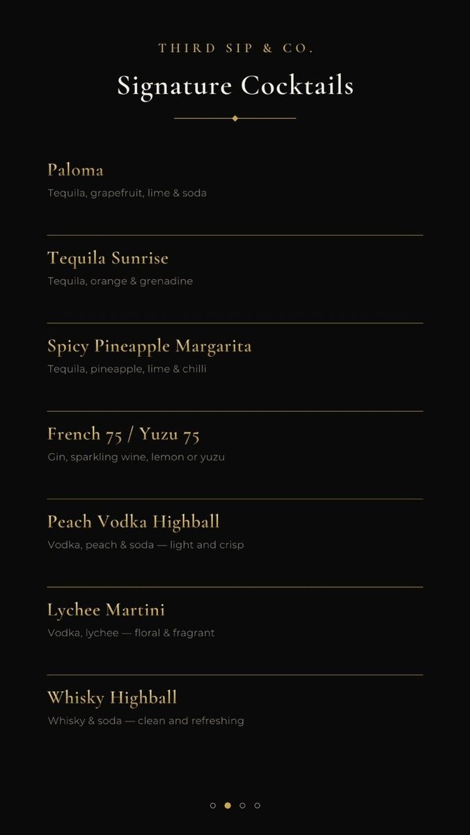 Sample 3rd Sip & Co signature cocktail menu